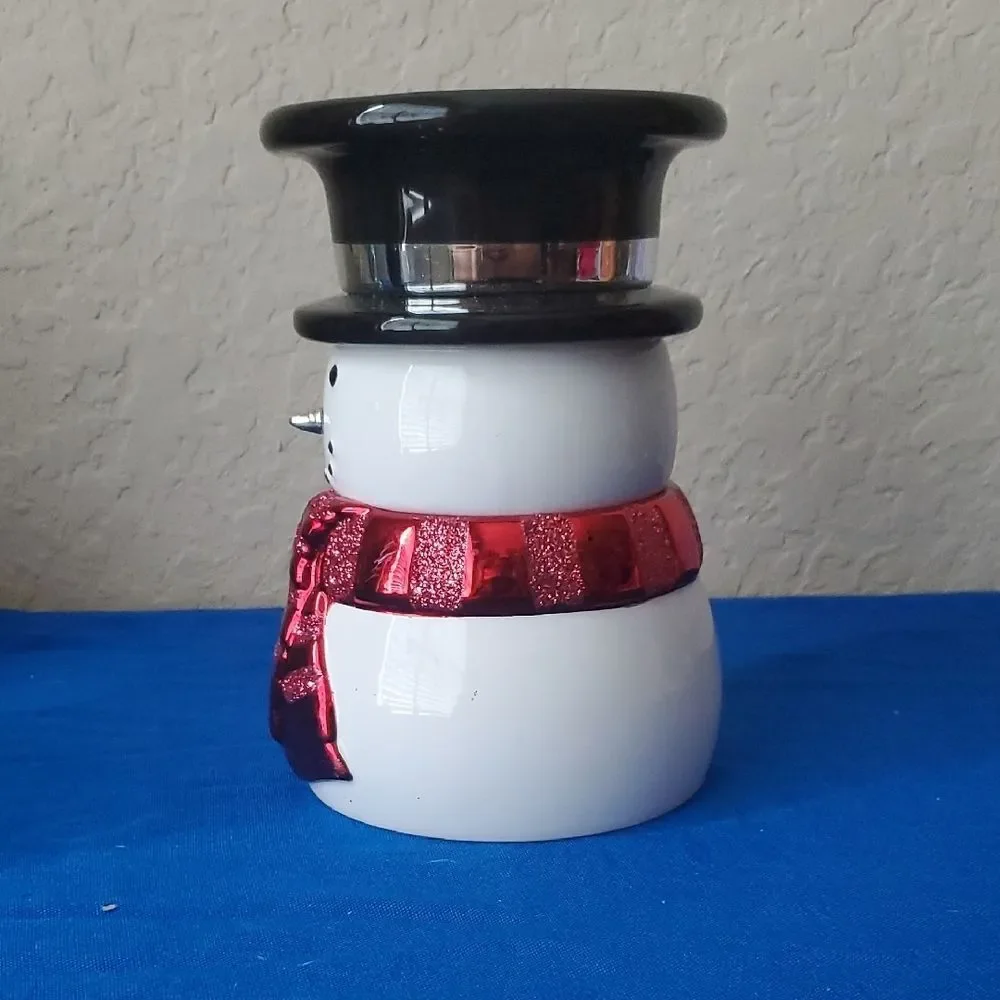 Bath & Body Works Ceramic Top Hat Snowman 3-Wick Pedestal Candle Holder Retired